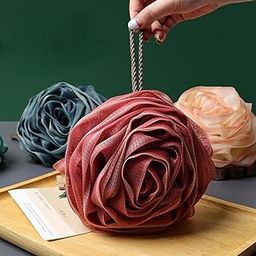 BLISS START Rose Bath loofah Polyester Sponge Mesh Shower Pouf Tub Scrubber for Adult, Bathing Ball Scrubber Mesh Pouf Bubble Making Net Bath Poufs Miss Sponge Shower Stool (Multicolor) - Pack of 1-24