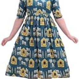 Women and Girls fit and Flare Geometric Printed Pure Cotton Long anrkali Kurta with TPSsels tieup Sleeve Dark Green-image-66