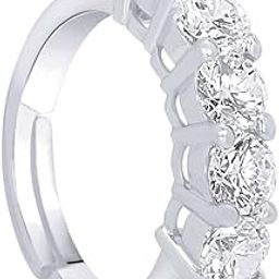 Pure 925 Silver Solitaire 5 CZ Diamond Adjustable Rings For Women-image-36