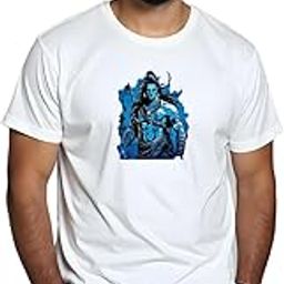Men's White T-Shirt with Blue Lord Shiva Graphic Design | Spiritual Cotton Casual Wear | Perfect for Daily Outfits and Religious Events-picture-37
