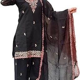 Women’s Traditional Indian Embroidered Chandari Silk Salwar Kameez Set, Designer Suit with Embroidered Dupatta-image-24