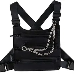 loom tree LOOM TREE® Multi Pocket Chest Pack Men Women Harness Equipment Lightweight for Hiking Black with Chains-picture-8