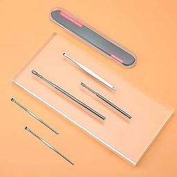 Malan 5 in 1 Stainless Steel Ear Wax Cleaner Tool Set – Reusable Ear Wax Removal Kit with Ear Curette & Spring Ear Buds Cleaner – Includes Storage Box (STEEL EAR WAX)-image-94