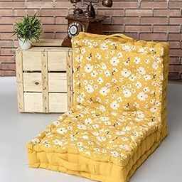 SKANDA FAB cotton Premium Printed Floor Cushion Meditation Floor Pillow, Square Large Pillows for Bench/Chair Cushion/Living Room/Outdoor Daisy Flower Mustard Yellow 50 x 50 x 10 cm (Pack of 2)-image-86