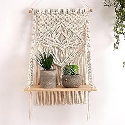 ACN Kohinoor Macrame Wall Hanging Shelf Handmade Decorative Boho Shelves for Gift Home Bedroom Living Room Nursery Party Decoration Off-White, 30 x 50 CM, 1-Pcs (with Free Self Adhesive Wall Hook)-picture-10