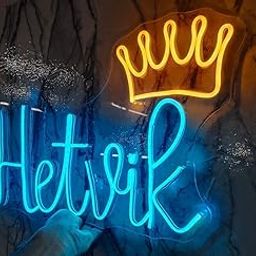 LED Neon Sign, Crown Design with Hetwik Text, Blue and Yellow Colours, Wall Mounted Decorative Light-image-82