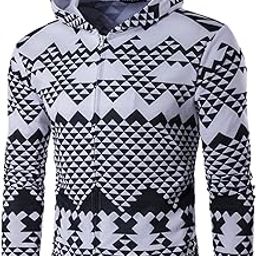 KTM Healthcare® M (US 38), White-6 : Men Zip Front Long Sleeves Multi Pattern Slant Pockts Hooded Coat-image-82