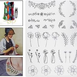 Embroiderymaterial Stick & Stitch Embroidery Design Paper Sheet, Water Soluble Base Embroidery Paper With Pre-Printed Flowers Design, Threads, Needle & Cutter For Hand Sewing (30 Patterns, Multicolor)-image-32