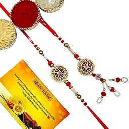 Kundan Bhaiya Bhabhi Rakhi Set | Premium राखी Pair for Bhaiya & Bhabhi with Roli Chawal Mishri & Happy Rakshabandhan Card-image-92