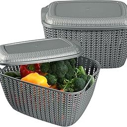 Kuber Industries 2 Pcs Plastic M 30 Basket for Storage Vegetables and Fruits with Lid | Lightweight & Ventilated Cosmetics/Large Toiletries Basket for Bathroom and Home | Grey-image-43
