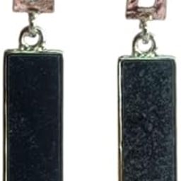 Sleek Rectangle Drop Earrings for Girls & Women's, Silver and Black, Modern Earrings-image-94