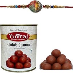 Yuvraj Elegant design (Multi colors) desingner rakhi for bhaiya & sweets Gulab jamun 1 kg with roli chawal pack-image-28