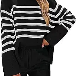 mastyle Women's Striped Knitted Sweater with Round Neck and Loose Sleeves for Autumn and Winter-picture-18