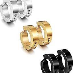 3-4 Pairs Stainless Steel Mens Womens Clip On Earrings Hoop Huggie Non-Piercing-image-93