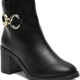 Women's Slipon Side Zipper With side Golden Buckle Ankle Length Comfort Mid Top Heel Boots-11