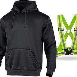 High Visibility Safety Fleece Hoodie for Men Hi Vis Pullover Sweatshirt with Adjustable Reflective Straps Construction Work Jacket (Black,M)-image-43