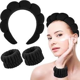 Spa Headband and Wristband Set for Women Soft Face Wash Headband & Wrist Bands for Skincare, Makeup & Facial Cleansing Routine (Black)-30
