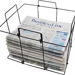 GREEZMAN Powder-Coated Black Iron Wrought Newspaper Stand, 33×30×39 cm, Heavy-Duty Foldable Organizer for School & Library-image-59