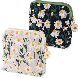 MAYCREATE® Daisy Sanitary Napkin Storage Bag, 2Pcs Embroidery Menstrual Cup Pouch Cotton Soft Period Holder Bag Portable Tampon Holder Pad Period Kit Pouches for Women Teen Girls-image-64