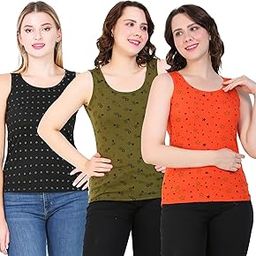 Women's Super Combed Cotton Rib Fabric Slim Fit Tank Top-Pack of 3-image-54