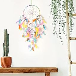 DULI Dream Catcher Traditional Indian Dreamcatcher Wall Art for Bedrooms, Home Wall, Hanging Design, Height 75 cm (Blue),Metal, Feathers Dreamcatcher (LargeMulti: Pastel)-image-44