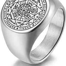 Rings for Men Stainless Steel Silver Ring The Seals of The Seven Archangels Protection Band Ring for Men and Boys.-image-42