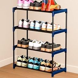 YouCopia 4 Tier Shoe Rack with Shelf, Folding 1 ShoeRack for Bedroom, Living Room,Entryway, White,Footwear Stand for Home, ShoeRack Plastic,Chappal Storage Caddy ShelfBin Packet Organizer-Blue-image-16