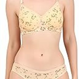 Women's Full Coverage Non Wired Padded Cotton Blend Printed T-Shirts Bra Panty Set | Sexy & Comfortable Dailywear Lingerie Set-image-68