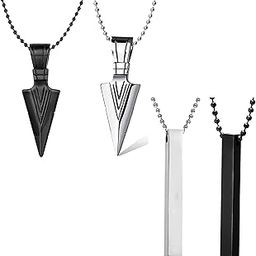SONI DESIGNS Men's Fashion Jewellery Combo Pack of 4 Stainless Steel Solid Black and Silver Plating Stylish Pendants With Chain For Boys and Men PD1000876-image-49