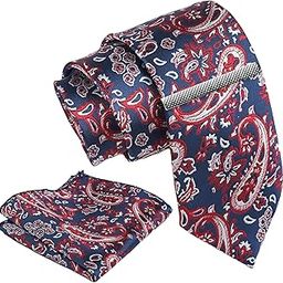 Tie for Men – Paisley Silk Neck Ties Set with Cufflinks Flower Pin, Pocket Square & Black Gift Box, Combo Necktie Sets for Office Wear, Formal Suits (Ruby Blue Contrast, NXSMX_108)-picture-3