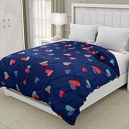 TrueYarns Microfiber Printed Double Size All Weather Duvet/Comforter/Blanket (90" x 100") Blue- Hearts (Double Bed (90"x100"))-4