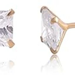 18k Gold Plated 925 Sterling Silver Pair of 5 MM Square Princess Cut Single White Cubic Zirconia (CZ) Stone Solitaire Piercing Stud Earrings For Girls Women Men & Boys-1