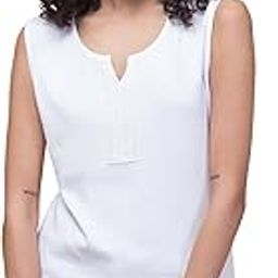 Women's White Sleeveless Regular Fit T-Shirt With Lace V-Necklinet-image-49