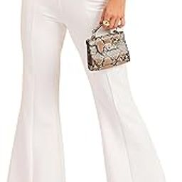 White 4-Way Stretch Bootcut Flared Trousers-image-38
