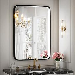 FTOTI LED Bathroom Mirror 50.8 x 71.1 cm with Lighting, Illuminated Mirror on the Wall with Black Metal Frame, Rustproof, Anti-Fog Memory Function, Dimmable, 6000K (Horizontal)-image-8