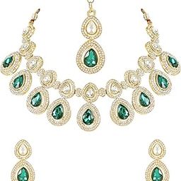 18K Gold Plated Traditional Kundan & Stone Studded Choker Necklace Jewellery With Earrings Set for Women/Girls (IJ371G)-image-53