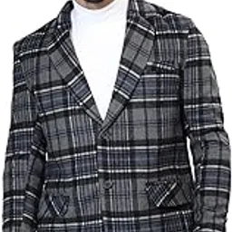 honnete Men's Casual Slim-fit Single Breasted Big Check Coat for Winter-picture-6