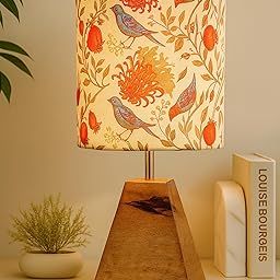 Homesake® Wood Table Lamp, Modern Base Fabric Lampshade for Home Office Cafe Restaurant, Pyramid, (Multi)-image-2