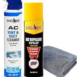 Kangaroo Car Care Combo Pack - AC Vent & Duct Cleaner 400 ml, Rat Repellent Spray 200 ml, Microfiber Cloth-picture-26
