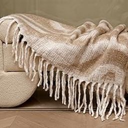 SHREEJA THROWS & MUFFLERS Woven Throw | 50x60 Inches/127x153Cm | Decorative Large Throw for Living Room, Sofa, Bed, Chair & Travel - Ideal for All Season | Beige& Brown | Pack of 1-image-26