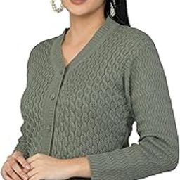 Women Woolen V-Neck Self Design Cardigan Heavy Daffodil Fabric Cardigan Winter Wear Pure Wool Cardigan Sweater for Women Free Size Long Cotty Fully Warm Cardigans-image-25