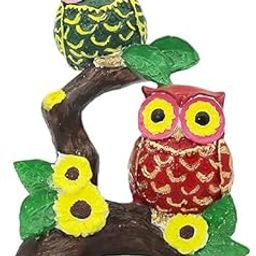 TimberKartOwl Garden Figurine, 8 Inch Height, Tree Branch Design with Sunflowers, Green and Red,Handmade Animal Figurines for Home Decor-image-46