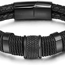 Titanium Steel Vegan Leather Micro Insert Bracelet for Men & Boys-image-39