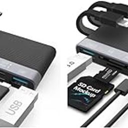 Verilux® 6 in 1 USB Hub Card Reader for iPhone 3.0 High Speed Dual Connector with PD Charging Universal for Tablet Flash Drive Memory Stick TF SD Cards 2 PCS-25