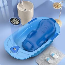 StarAndDaisy Bath Tub for Baby for 0 to 3 Years/Newborn Baby Bath Tub/Infants Bathtub with Temperatures Sensior & Baby Bath Seat/Sling, Antislip Baby Bath Tub with Bath Chair (Blue+Blue Seat)-image-91