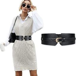 Broad Belt for Women Stretchy Corset Belt Black Belt for Women Dress Stylish PU Leather Fashion Punk Wide Waist Belt for Blazer Blouse Dress Ladies Gift-image-56