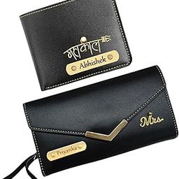 Customised Anniversary Gift for Couple | Personalised Anniversary Gift Set for Couple with Name and Charm | Customized Leather Women Wallet & Men Wallet - Birthday Gift (Black)-picture-18