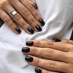 Set Of 14Pc, Press-On, Short Square Tip, Glossy Finish, Black Nail Extensions With Free Glue Kit-image-36