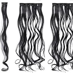 Saiyaa Women's 1,3,3 Set Hair Extension Wig - Synthetic Natural Wavy/curly black Hair Pieces with 7 Clip Wig Cheap Fluffy & Not Tangled (black) Easy to Wear-98