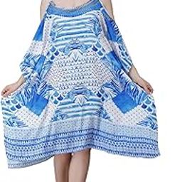 Short Blue Fish Cut Shoulder Digital Printed | Crepe Kaftan | Vacation Wear | Beach Wear | Coverups | Kaftan Dress | For Women | Free Size [M-3XL]-picture-15